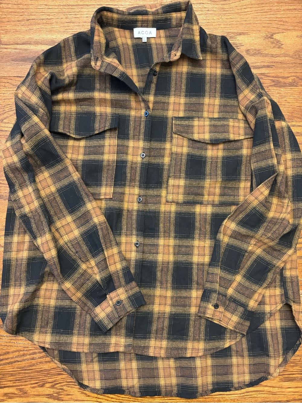 ACOA Oversized Women’s Plaid Brown and Black Flannel Shirt or Shacket Sz L